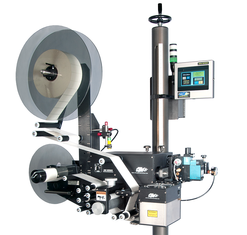 Product still of the 360a series High Speed Label Applicator from CTM Labeling Systems