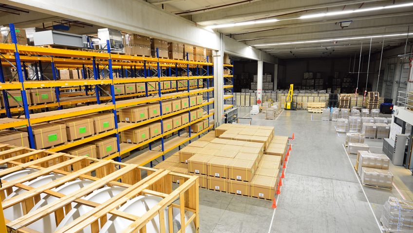 Product inventory in a warehouse.