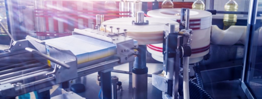 Pressure-sensitive label being applied to a product.