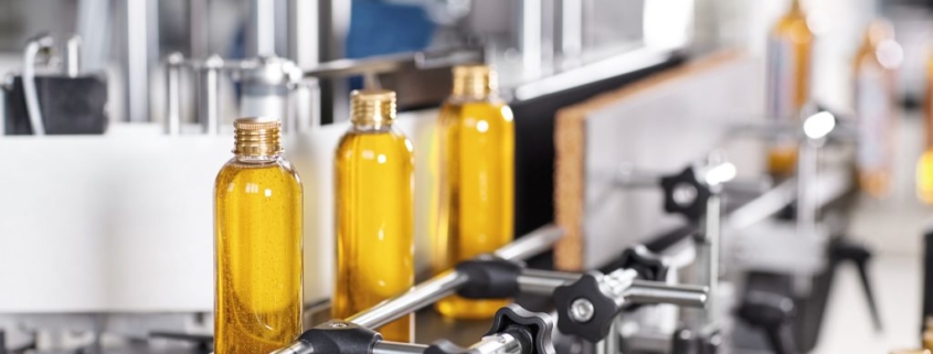 Hot filling line in a manufacturing facility.