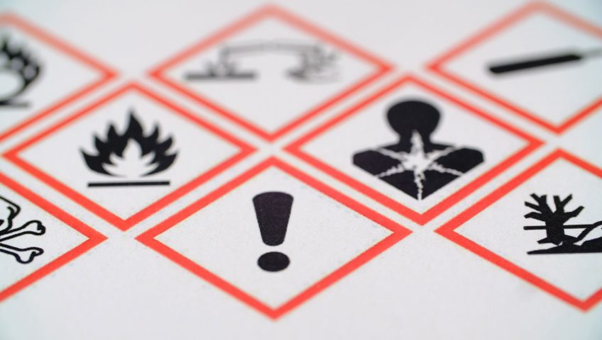 A hazardous material pictogram on a GHS label
