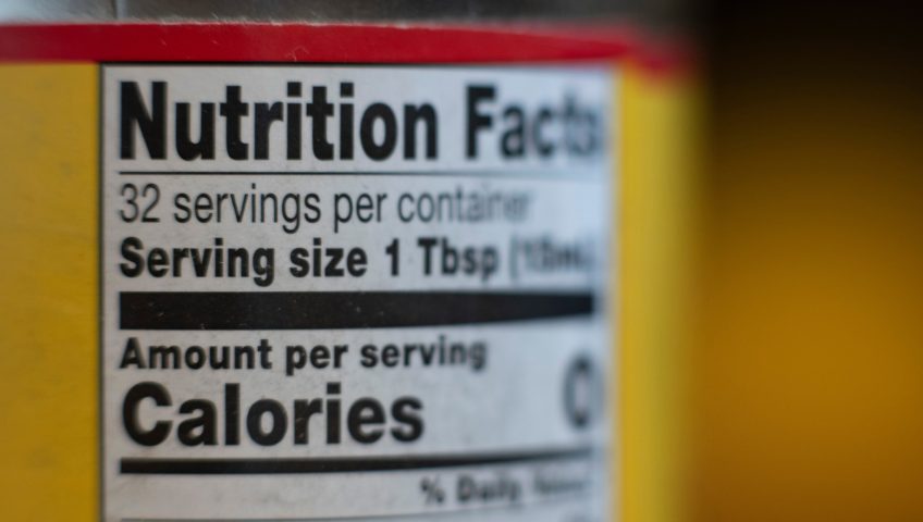 A nutritional facts label showing the amount of servings per container.
