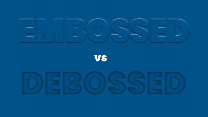 An image stating “Embossed vs Debossed Labels” showing the difference in styles.