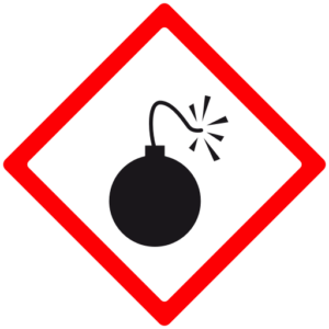 The GHS symbol of an exploding bomb. 