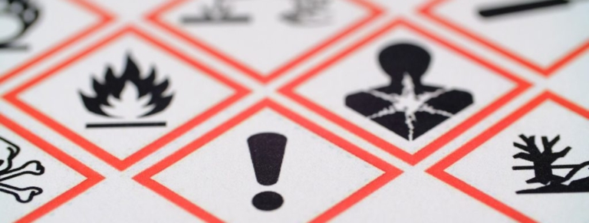 A hazardous material pictogram on a GHS label