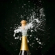 A pressure sensitive label fixed to the neck of a champagne bottle.