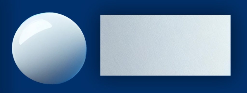 A rectangle label made of matte label paper and a round label made of glossy label paper.