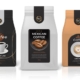 Bags of coffee receiving coffee labels.