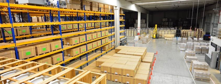Product inventory in a warehouse.