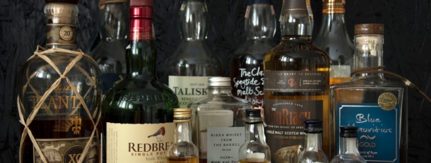 Whiskey bottle with label.