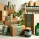 Eco-friendly labels on sustainable product packaging.