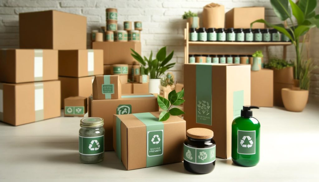 Eco-friendly labels on sustainable product packaging.