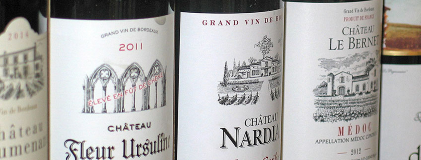 Wine bottles with wrap labels.