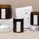 Several product packages with labels in a staggered line.