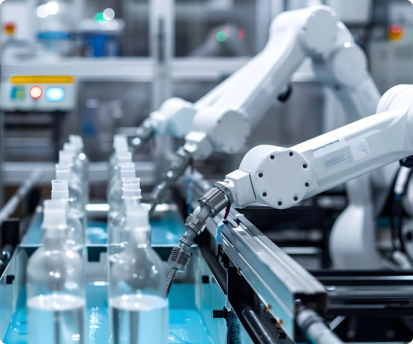 Assembly line machine working on products.