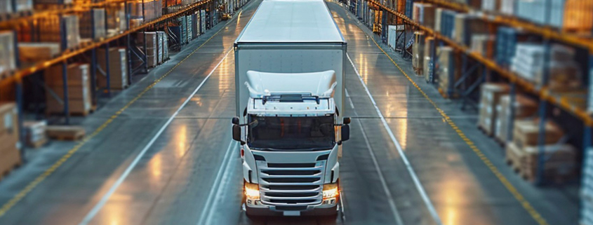 Delivery truck stopping at a 3PL provider warehouse.