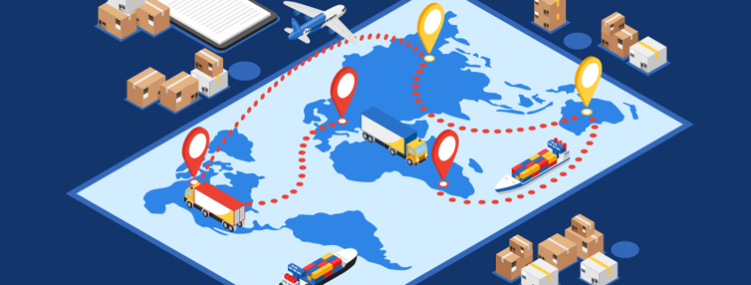 Graphics representing the global supply chain.
